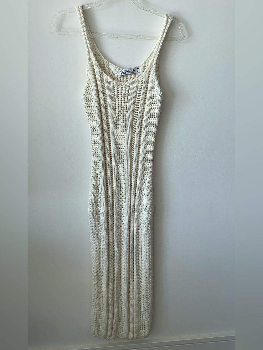 LUsana Cream Crochet Maxi Tank Dress